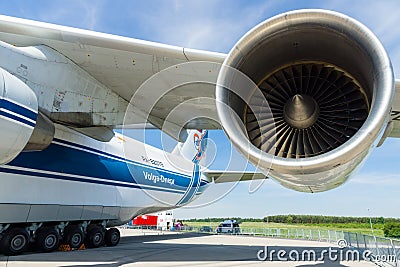 Turbojets Ivchenko Progress D-18T of a jet aircraft Antonov An-124 Ruslan. Editorial Stock Photo