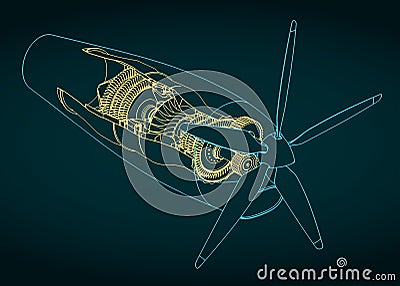 Turboprop engine blueprint Vector Illustration