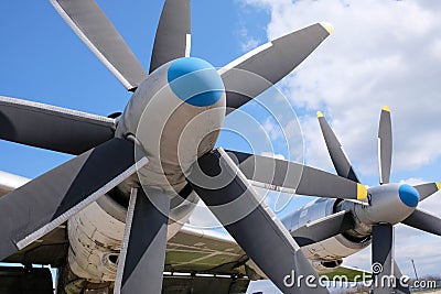 Turboprop engine propellers on sky background Editorial Stock Photo