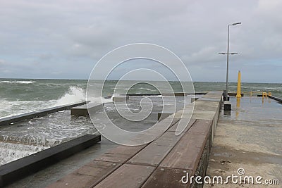 Turbulent sea on the beach of Lokken, Denmark. Stock Photo
