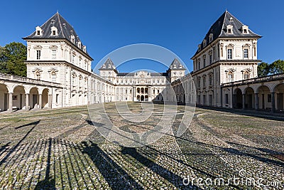 Turin, Italy - castle exterior. Historical landmark with blue sky and daylight Editorial Stock Photo