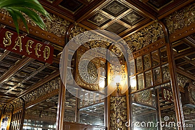 Close up of the interior of the historic coffee shop, Cafe Mulassano, Turin Italy. Cafe is decorated in Art Nouveau style. Editorial Stock Photo