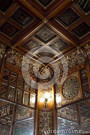 Close up of the interior of the historic coffee shop, Cafe Mulassano, Turin Italy. Cafe is decorated in Art Nouveau style. Editorial Stock Photo