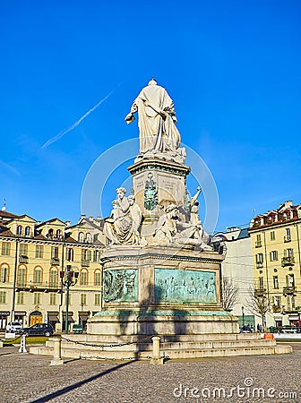 Camillo Benso monument in Piazza Carlo Emanuele II square. Milan, Lombardy, Italy Editorial Stock Photo