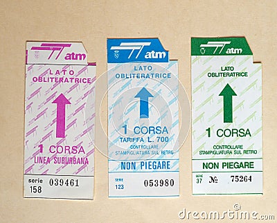 TURIN - JUN 2020: Vintage Turin public transport ticket Editorial Stock Photo