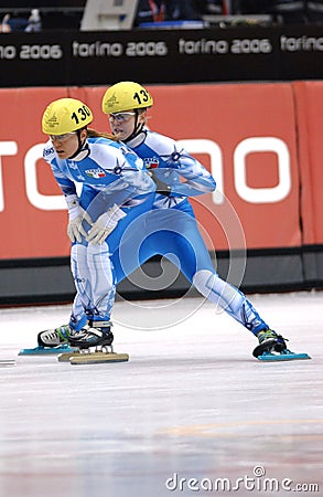 Turin 2006 Olympic Winter Games, Short Track Finals Relay Female 3000mt : Capurso Marta and Arianna Fontana, skaters of the Editorial Stock Photo