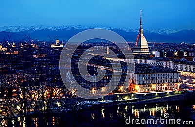 Turin skyline at dusk Stock Photo