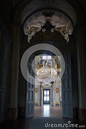 Italy Turin royal palace Stupinigi corridor to famous Great Hall Editorial Stock Photo