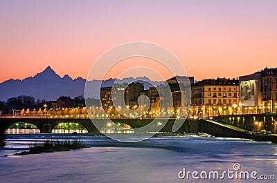 Turin (Torino), river Po and Monviso Stock Photo