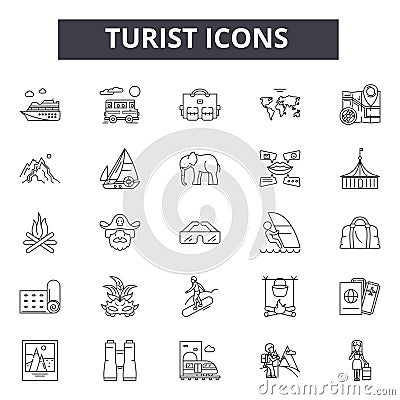 Turist line icons, signs, vector set, outline illustration concept Vector Illustration