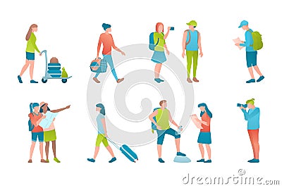 Turists at vector flat illustration set. Vector Illustration