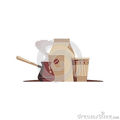 A Turk with hot coffee, a bag and a paper cup Vector Illustration