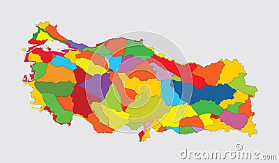 Turkey administrative map silhouette. Cartoon Illustration