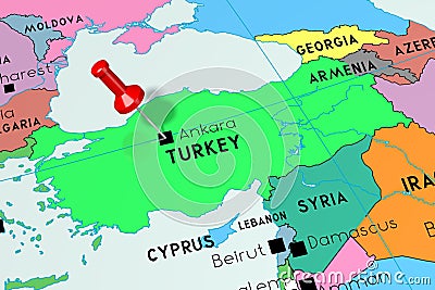 Turkey, Ankara - capital city, pinned on political map Cartoon Illustration