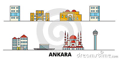 Turkey, Ankara flat landmarks vector illustration. Turkey, Ankara line city with famous travel sights, skyline, design. Vector Illustration