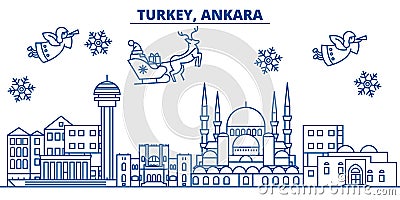 Turkey, Ankara winter city skyline. Merry Christmas, Happy Vector Illustration