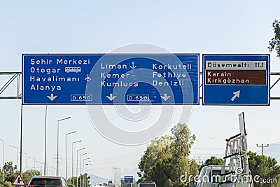 Turkey / Antalya city road signs Editorial Stock Photo