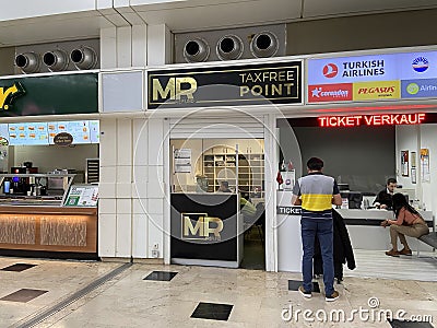 Turkey, Antalya - 02 10 2023: Corendon airlines, Turkish airlines, SunExpress, Pegasus, Probeda, S7 Airlines ticket sale offices Editorial Stock Photo