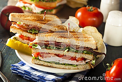 Turkey and Bacon Club Sandwich Stock Photo