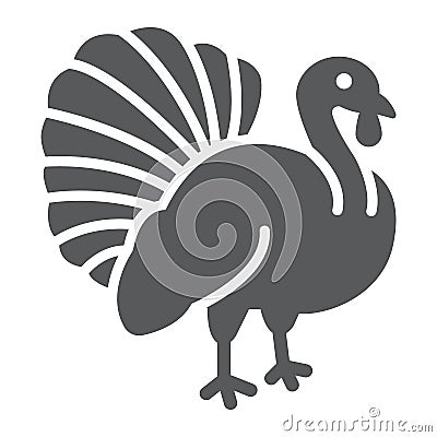 Turkey bird glyph icon, animal and farm, poultry sign, vector graphics, a solid pattern on a white background. Vector Illustration