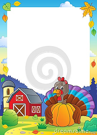 Turkey bird holding pumpkin frame 2 Vector Illustration