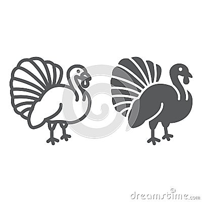 Turkey bird line and glyph icon, animal and farm, poultry sign, vector graphics, a linear pattern on a white background. Vector Illustration