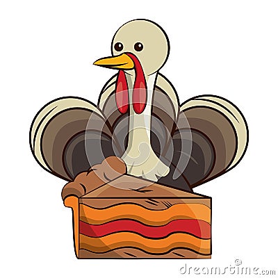 Turkey bird and sweet cake portion thanksgiving icon Vector Illustration