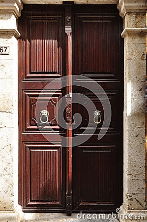 In turkey brown old craftmanship door and cat Stock Photo