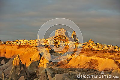 Turkey. Cappadocia. View on rock-castle of Uchisar Stock Photo