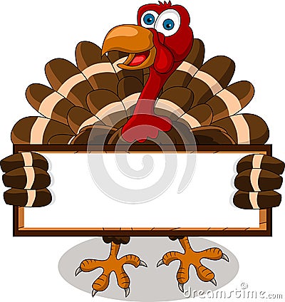 Turkey cartoon with blank board Cartoon Illustration