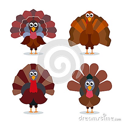 Turkey cartoon collection. Happy Thanksgiving celebration sign. Vector birds illustration Vector Illustration