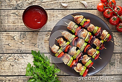 Turkey or chicken meat skewers kebab grilled food with onion Stock Photo