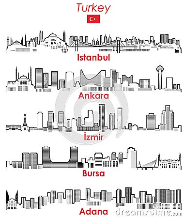 Turkey cities outline skylines vector set Vector Illustration