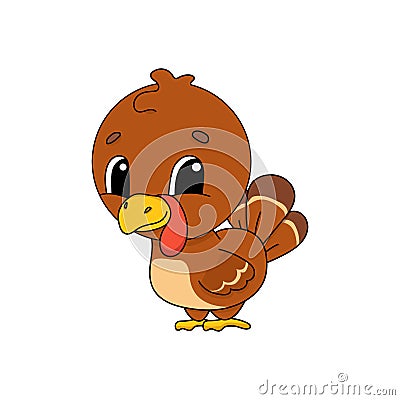 Turkey. Cute flat vector illustration in childish cartoon style. Funny character. Isolated on white background Vector Illustration