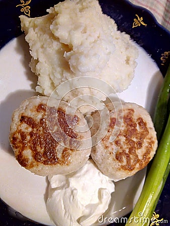 Turkey cutlets and mashed potatoes Stock Photo