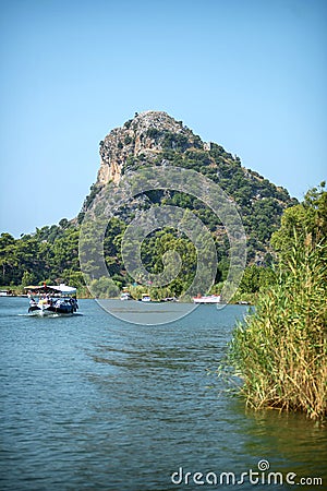 TURKEY, DALYAN, MUGLA - JULY 19, 2014: Touristic River Boats wit Editorial Stock Photo