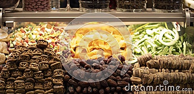 Turkey Dried fruit at Spice Market. Close up. Stock Photo