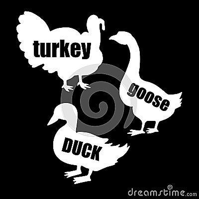 Turkey duck goose farm chicken icon bird silhouette of th Vector Illustration