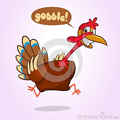 Turkey Escape Cartoon Character. Thanksgiving Vector Illustration Isolated on white. Vector Illustration