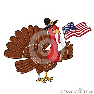 Turkey with flag of America Vector Illustration