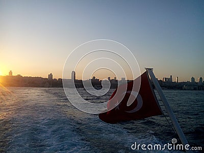 Turkey flag on the Bosphorus Stock Photo