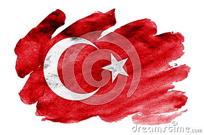 Turkey flag is depicted in liquid watercolor style isolated on white background Stock Photo