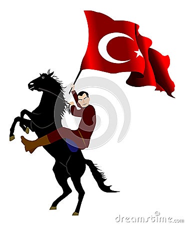 Turkey flag and horse&rider1 Vector Illustration