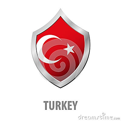 Turkey flag on metal shiny shield illustration. Cartoon Illustration