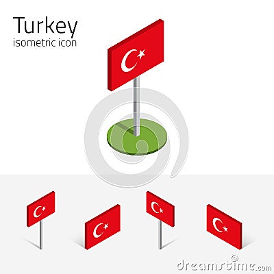 Turkey flag, vector set of 3D isometric icons Vector Illustration
