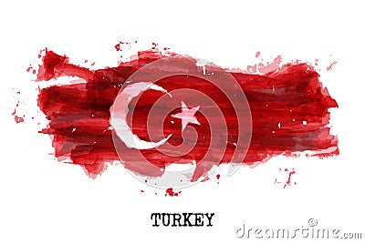 Turkey flag watercolor painting design . Country map shape . Sports team and national day concept 29 October . Vector Vector Illustration