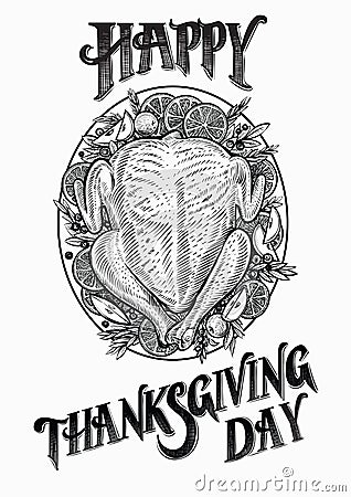 Turkey hand drawn vector illustration. Happy Thanksgiving day card. Vector Illustration