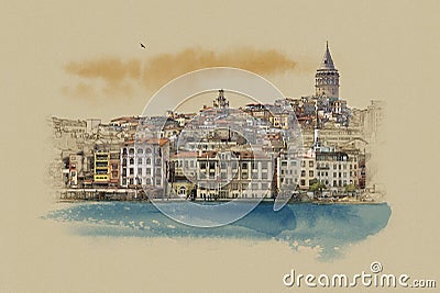 Turkey Istanbul, graphics on old paper Stock Photo
