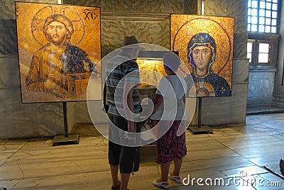 Saint Sophia Cathedral. Hagia Sophia Cathedral. Christian mosaics. interior. Jesus Christ Editorial Stock Photo