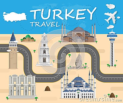 Turkey Landmark Global Travel Vector Illustration